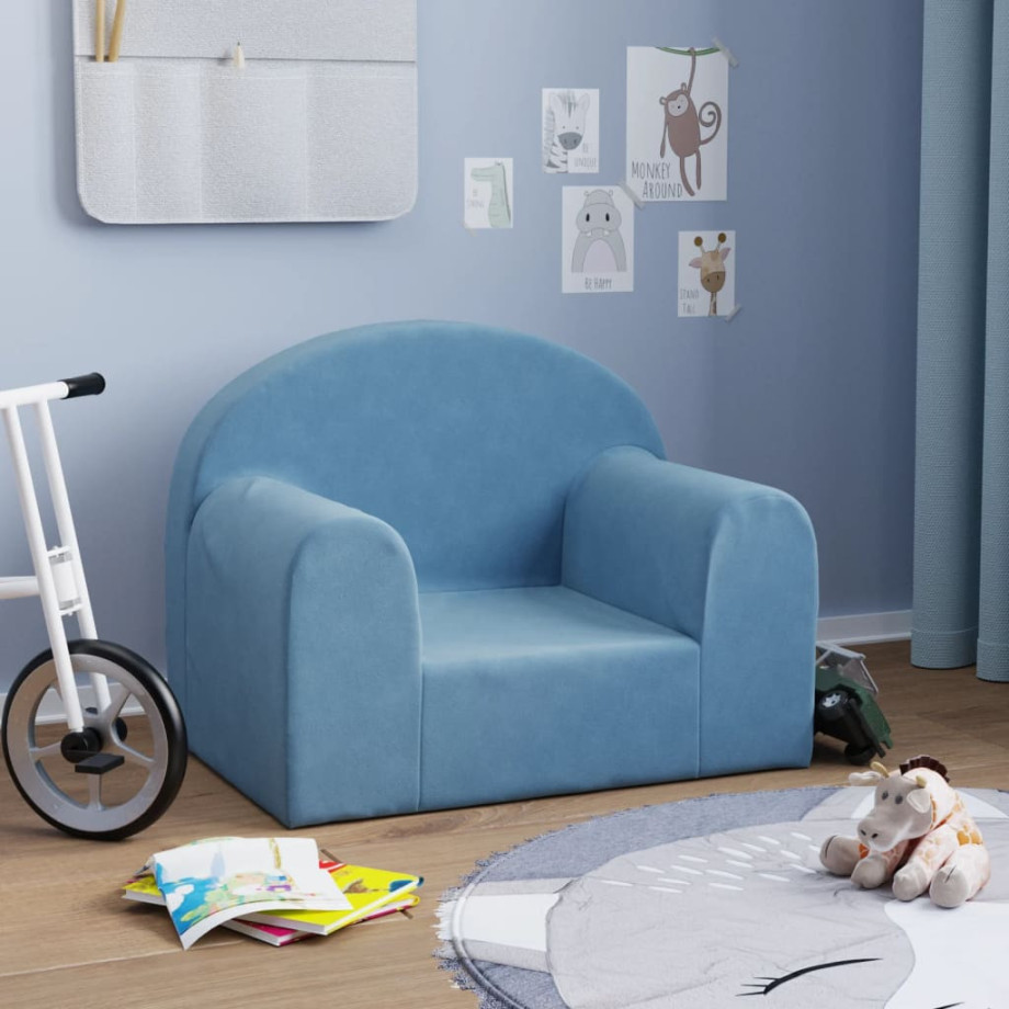 vidaXL Kinderbank zacht pluche blauw vidaXL Kinderbank zacht pluche blauw afbeelding 1