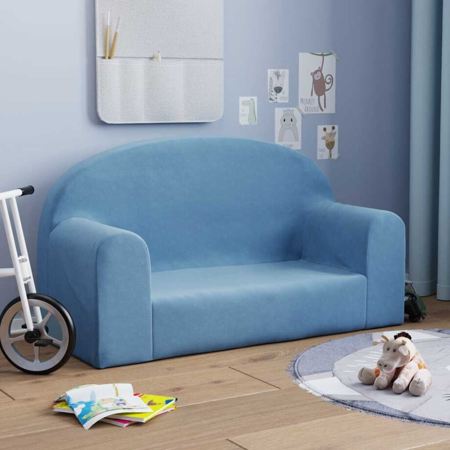 vidaXL Kinderbank 2-zits zacht pluche blauw vidaXL Kinderbank 2-zits zacht pluche blauw afbeelding 1