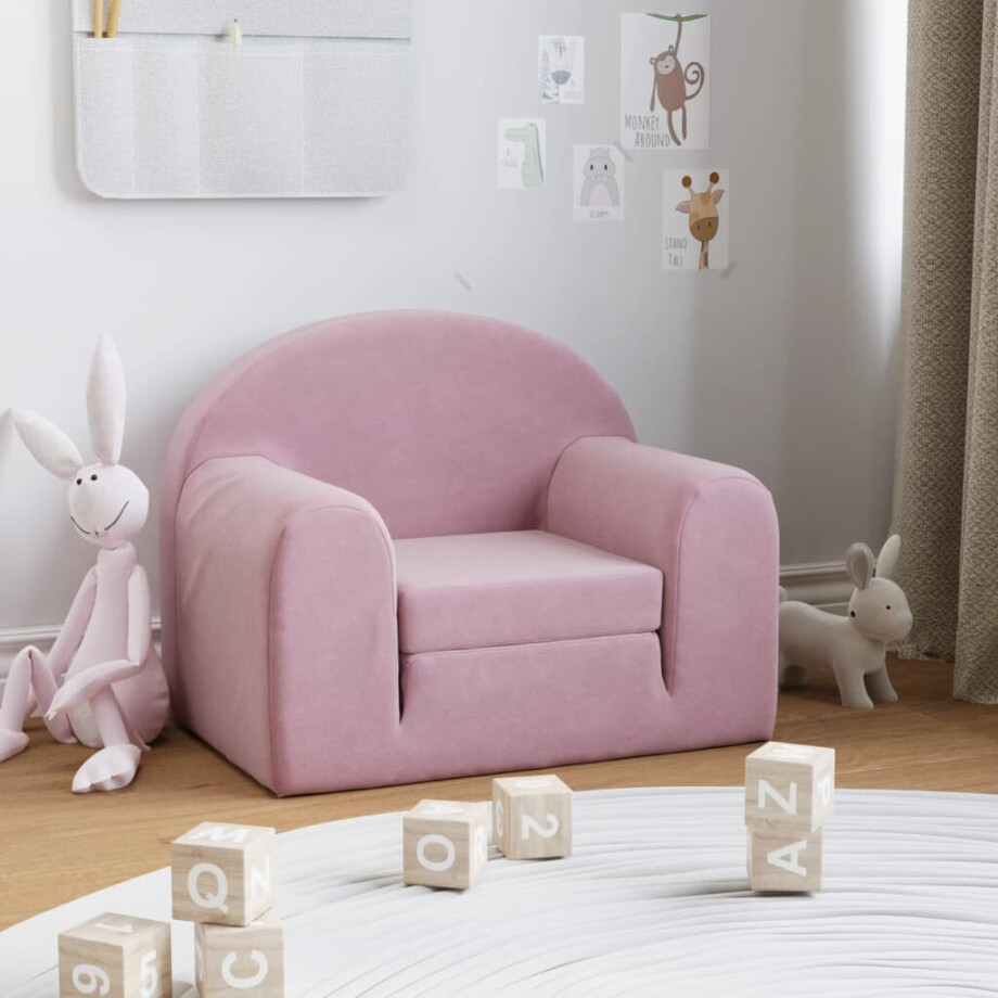 vidaXL Kinderslaapbank zacht pluche roze afbeelding 1