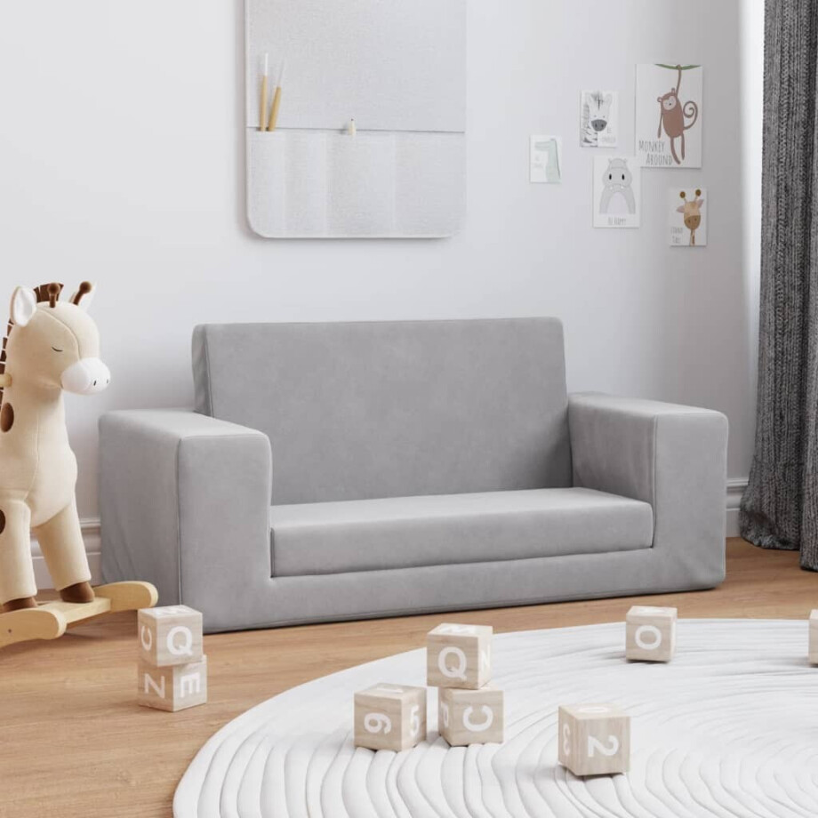 vidaXL Kinderslaapbank 2-zits zacht pluche lichtgrijs afbeelding 1