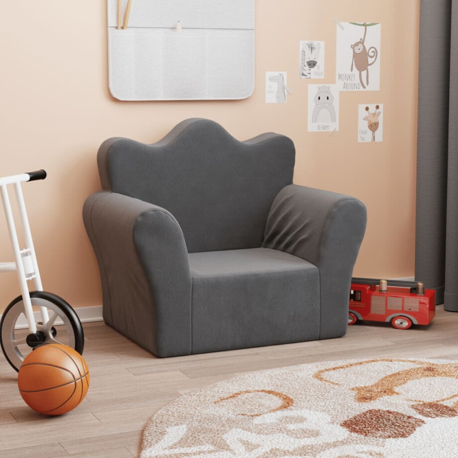 vidaXL Kinderbank zacht pluche antracietkleurig afbeelding 1