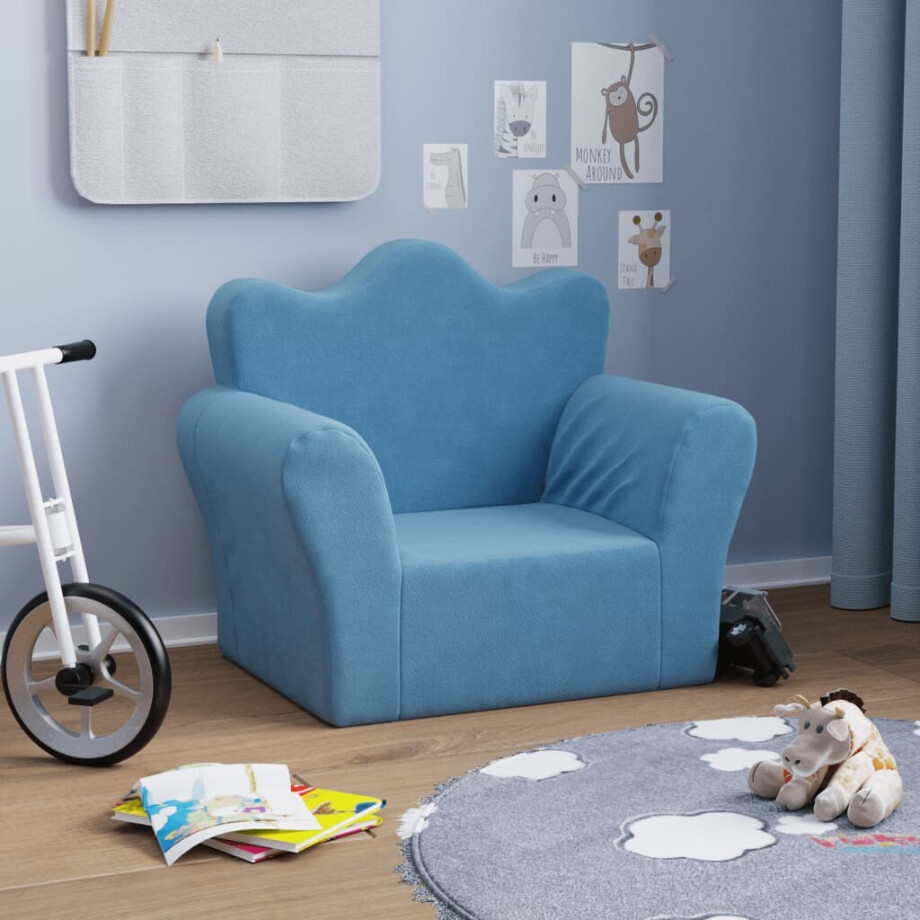 vidaXL Kinderbank zacht pluche blauw afbeelding 1