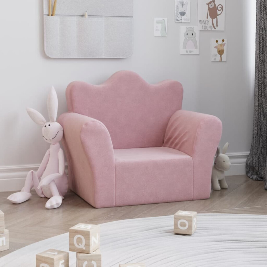 vidaXL Kinderbank zacht pluche roze afbeelding 1