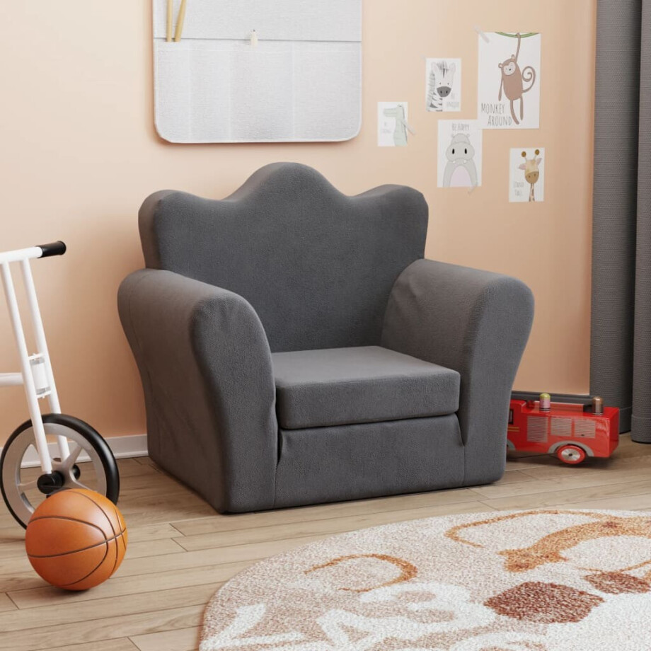 vidaXL Kinderslaapbank zacht pluche antracietkleurig afbeelding 1