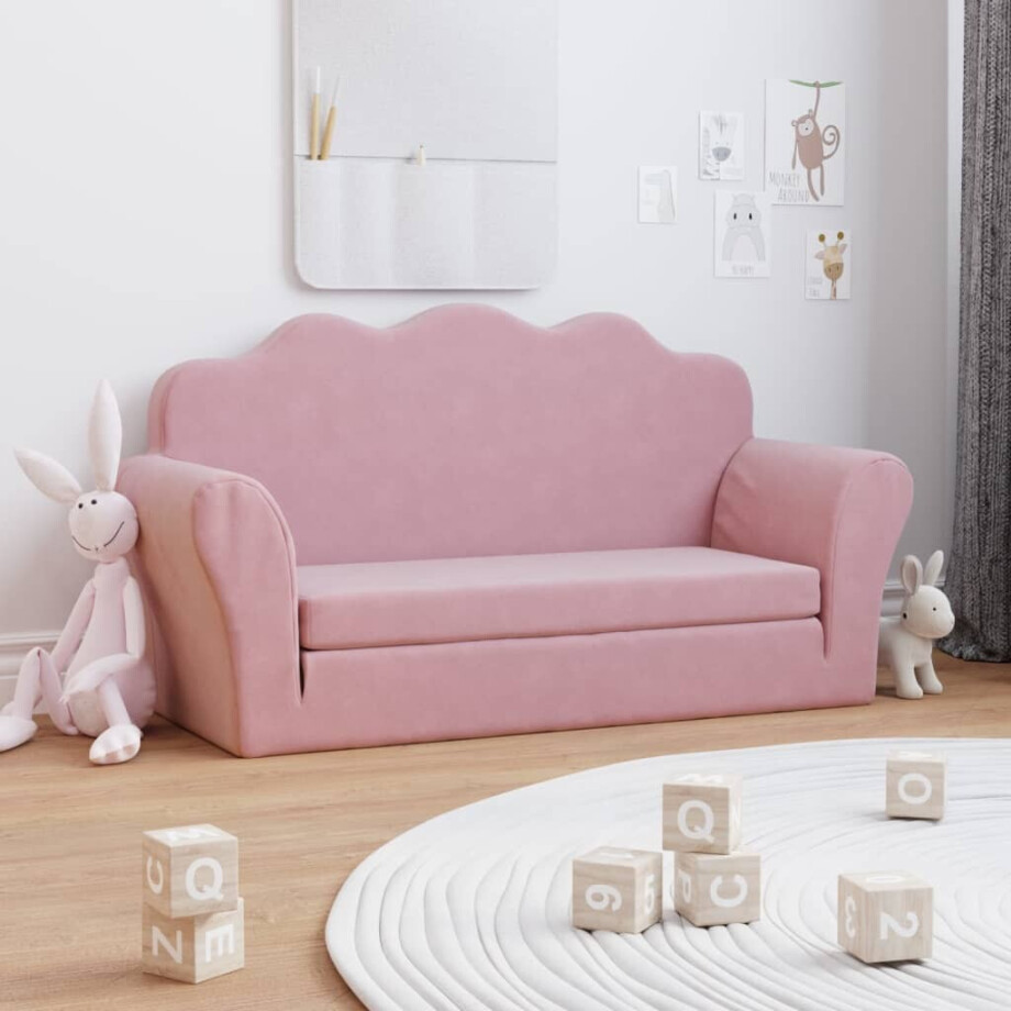 vidaXL Kinderslaapbank 2-zits zacht pluche roze afbeelding 1