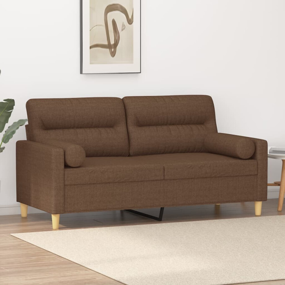 vidaXL Tweezitsbank met sierkussens 140 cm stof bruin afbeelding 1