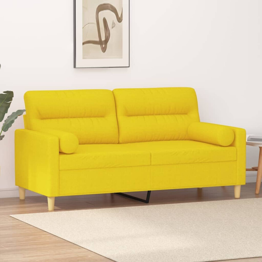 vidaXL Tweezitsbank met sierkussens 140 cm stof lichtgeel vidaXL Tweezitsbank met sierkussens 140 cm stof lichtgeel afbeelding 1