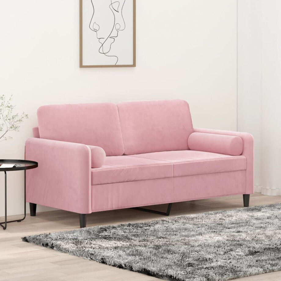 vidaXL Tweezitsbank met sierkussens 140 cm fluweel roze afbeelding 1