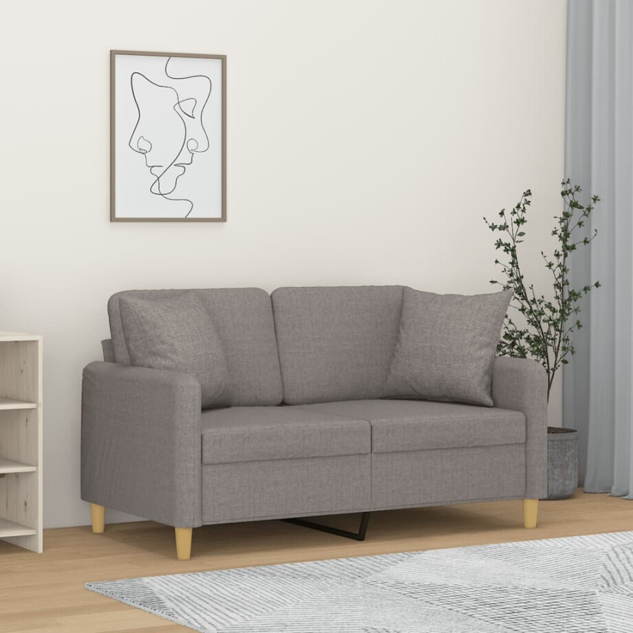 vidaXL Tweezitsbank met sierkussens 120 cm stof lichtgrijs vidaXL Tweezitsbank met sierkussens 120 cm stof lichtgrijs afbeelding 1