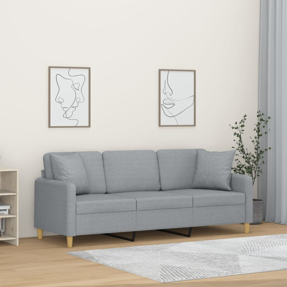 vidaXL Driezitsbank met sierkussens 180 cm stof lichtgrijs vidaXL Driezitsbank met sierkussens 180 cm stof lichtgrijs afbeelding 1