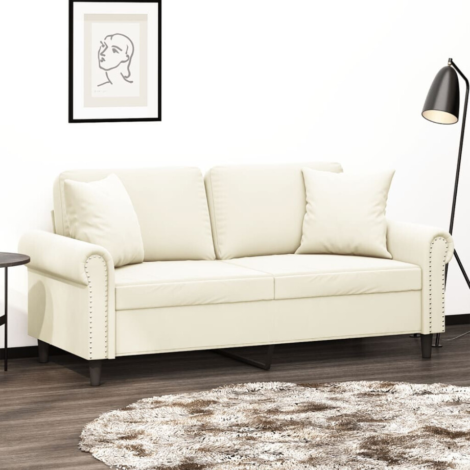 vidaXL Tweezitsbank met sierkussens 140 cm fluweel crèmekleurig afbeelding 1