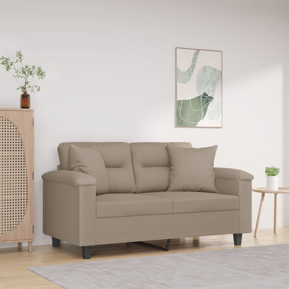 vidaXL Tweezitsbank met kussens 120 cm microvezelstof taupe afbeelding 1