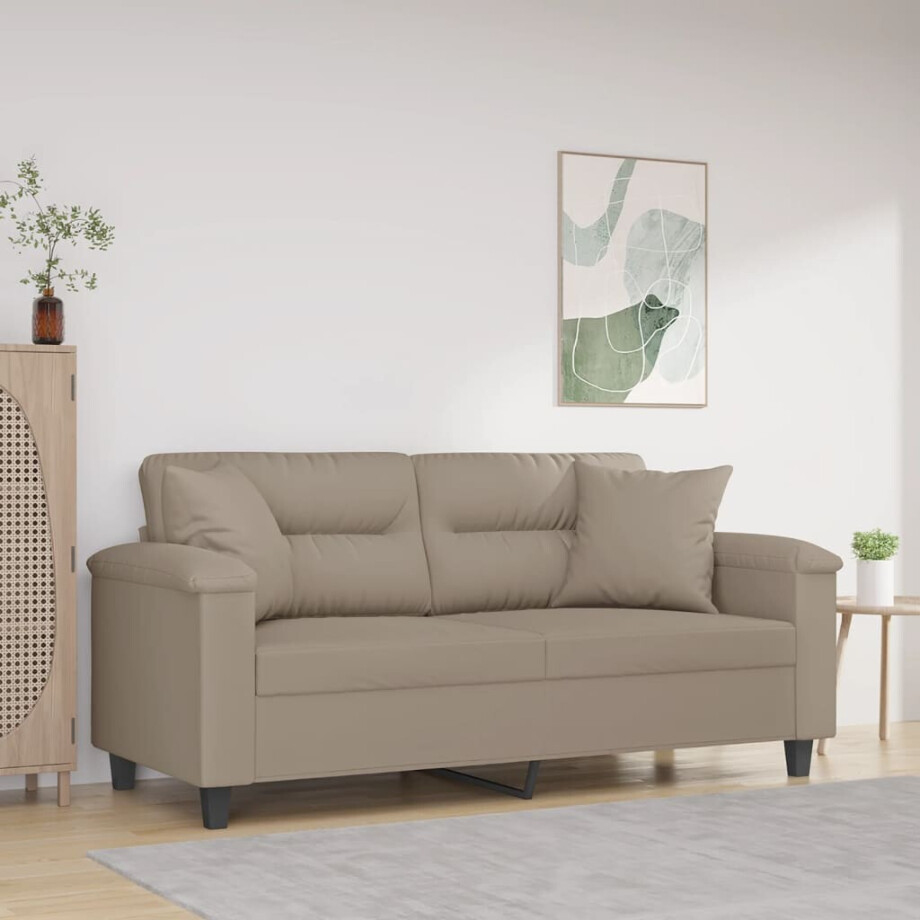 vidaXL Tweezitsbank met kussens 140 cm microvezelstof taupe afbeelding 1