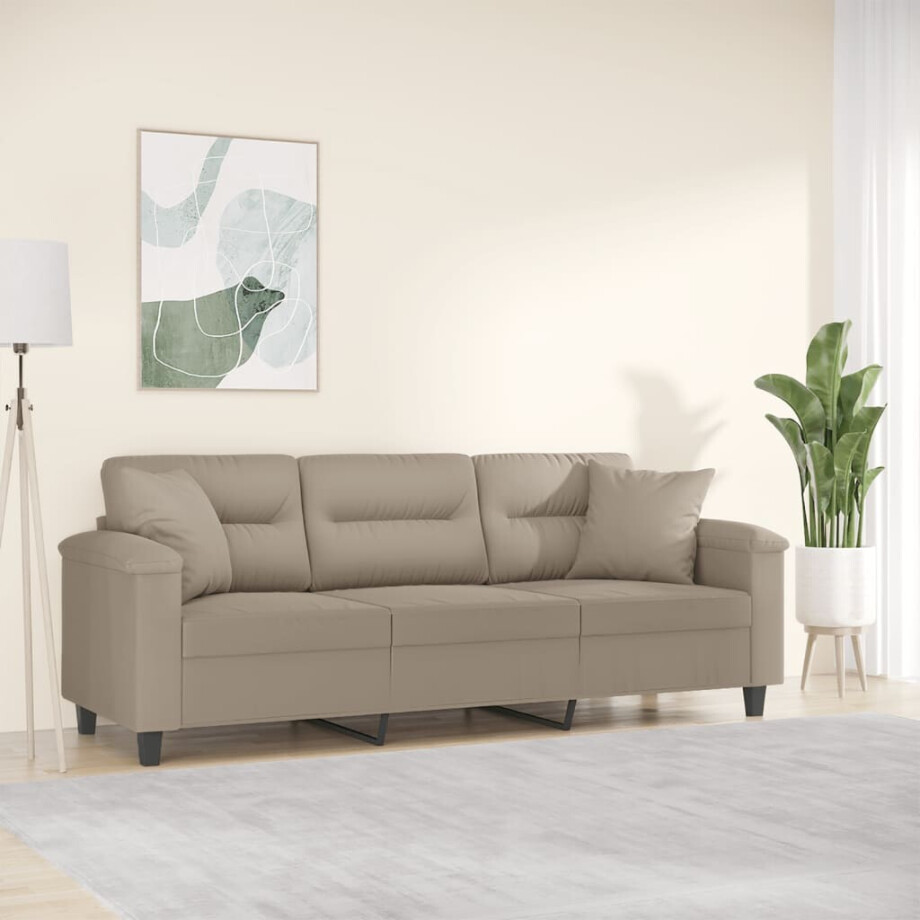 vidaXL Driezitsbank met kussens 180 cm microvezelstof taupe afbeelding 1