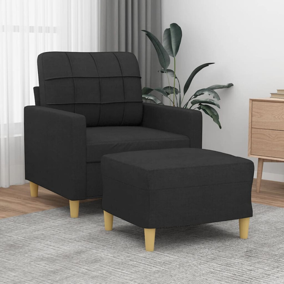 vidaXL Fauteuil met voetenbank 60 cm stof zwart afbeelding 1