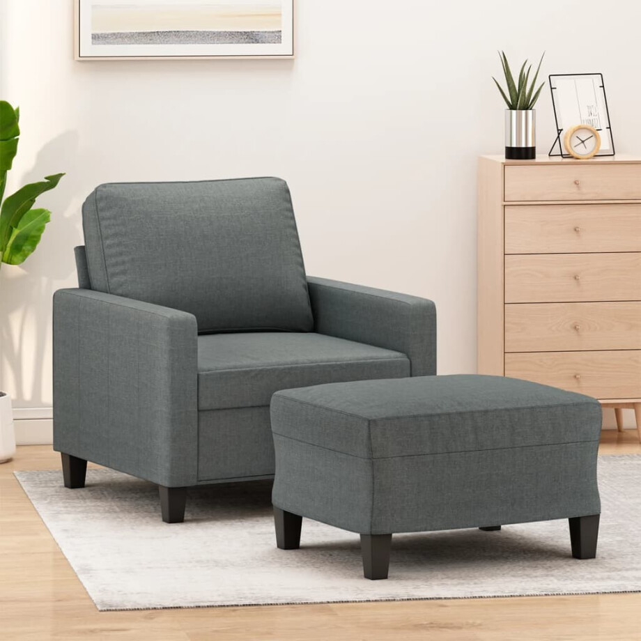 vidaXL Fauteuil met voetenbank 60 cm stof donkergrijs afbeelding 1