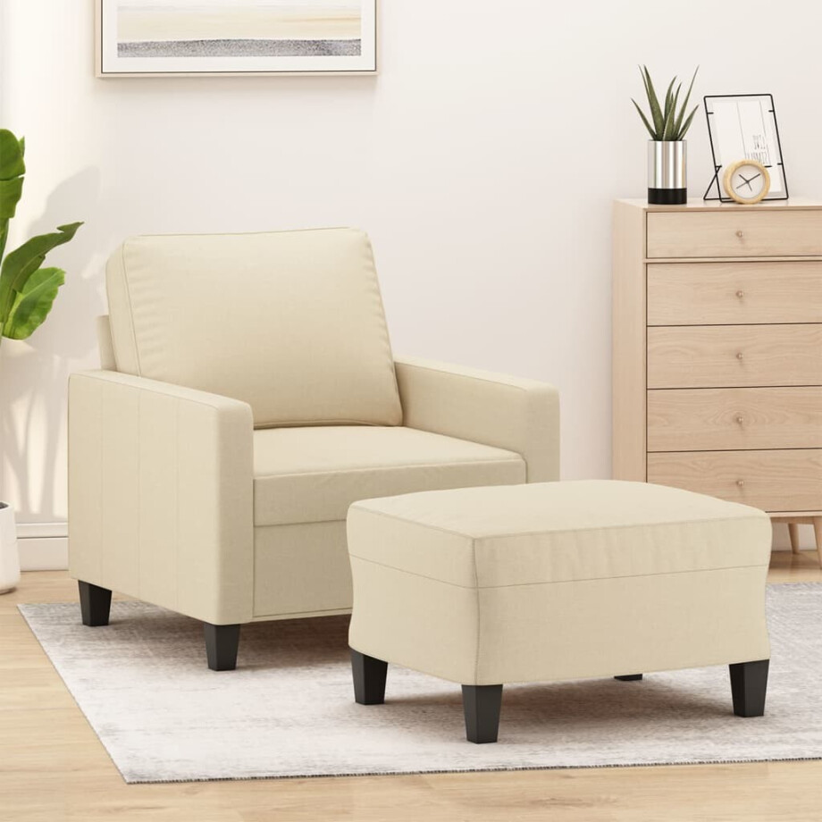 vidaXL Fauteuil met voetenbank 60 cm stof crèmekleurig afbeelding 1