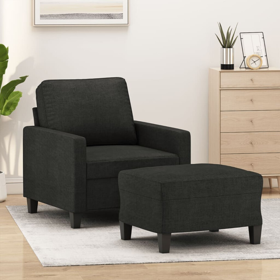 vidaXL Fauteuil met voetenbank 60 cm stof zwart vidaXL Fauteuil met voetenbank 60 cm stof zwart afbeelding 1