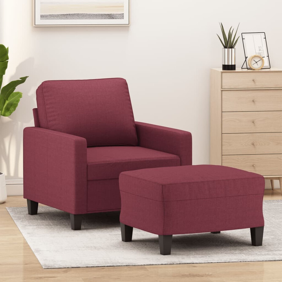 vidaXL Fauteuil met voetenbank 60 cm stof wijnrood afbeelding 1