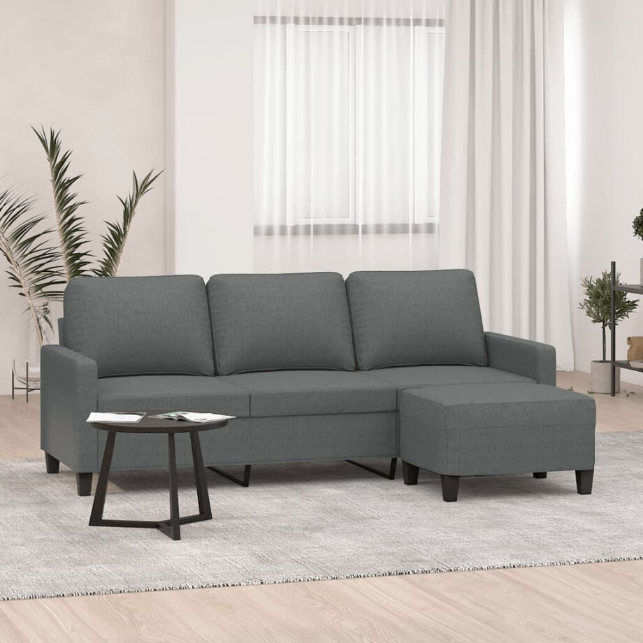vidaXL Driezitsbank met voetenbank 180 cm stof donkergrijs afbeelding 1