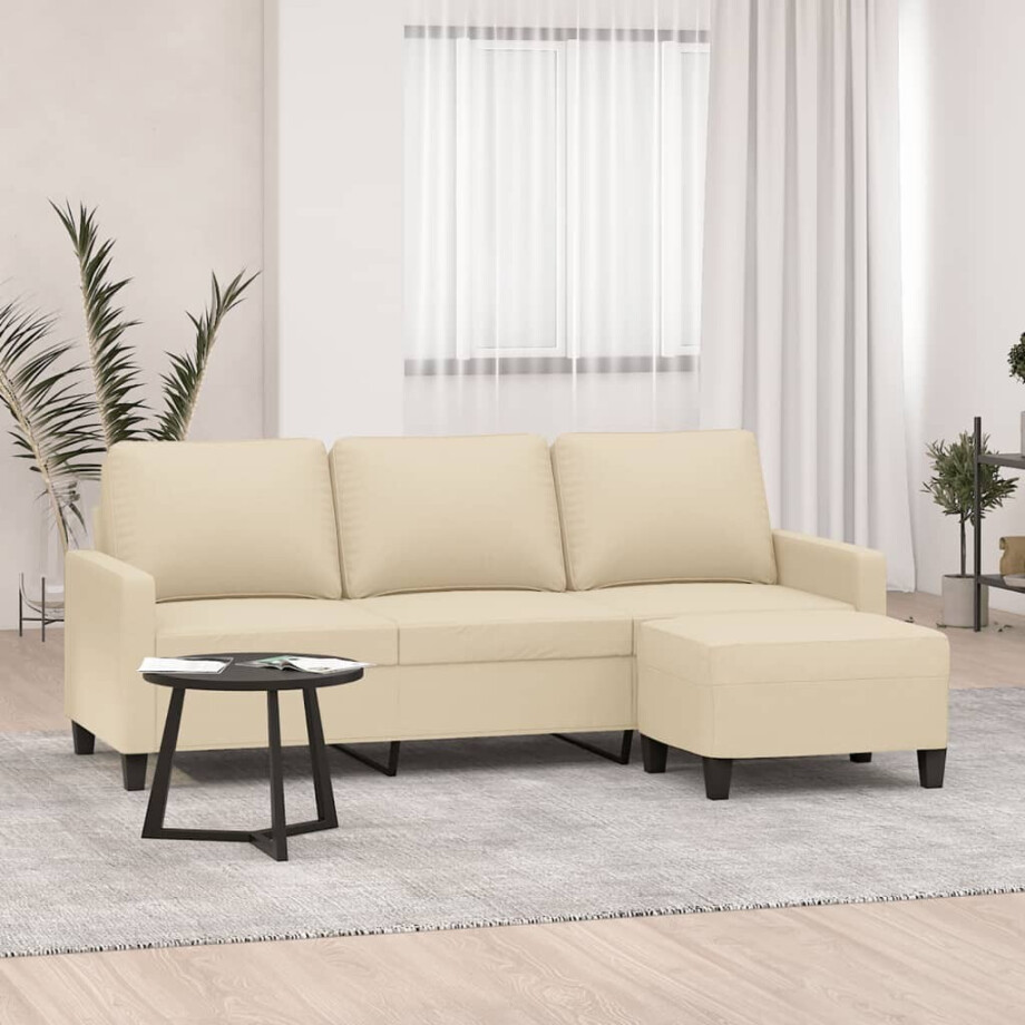 vidaXL Driezitsbank met voetenbank 180 cm stof crèmekleurig afbeelding 1