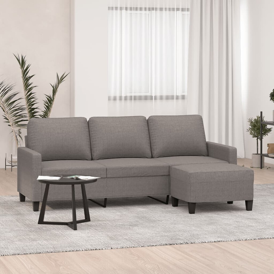 vidaXL Driezitsbank met voetenbank 180 cm stof taupe vidaXL Driezitsbank met voetenbank 180 cm stof taupe afbeelding 1