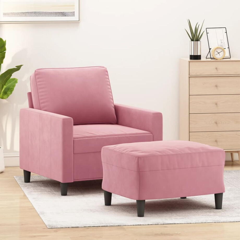 vidaXL Fauteuil met voetenbank 60 cm fluweel roze vidaXL Fauteuil met voetenbank 60 cm fluweel roze afbeelding 1
