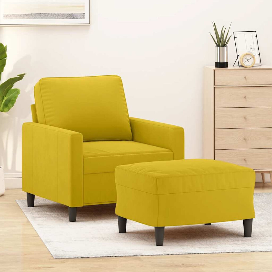 vidaXL Fauteuil met voetenbank 60 cm fluweel geel vidaXL Fauteuil met voetenbank 60 cm fluweel geel afbeelding 1