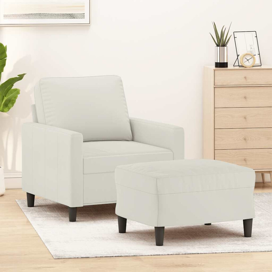 vidaXL Fauteuil met voetenbank 60 cm fluweel crèmekleurig afbeelding 1