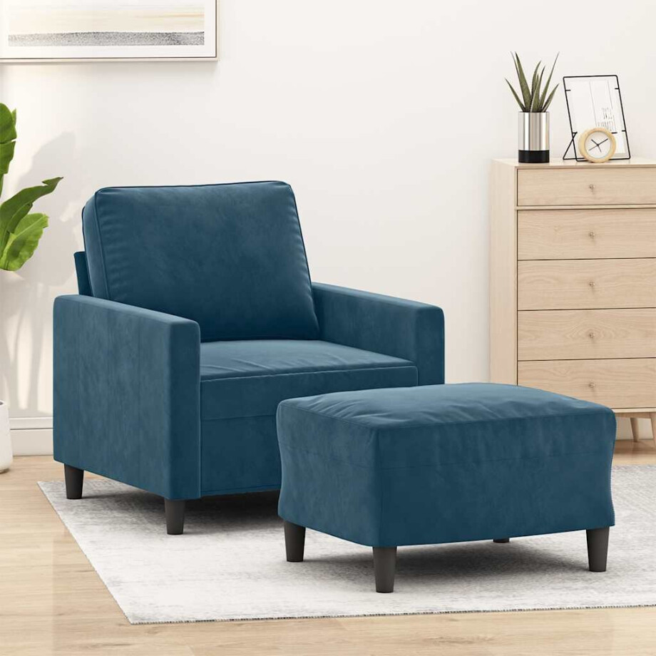 vidaXL Fauteuil met voetenbank 60 cm fluweel blauw afbeelding 1