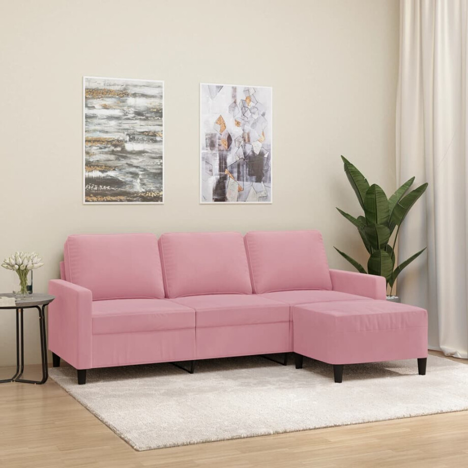 vidaXL Driezitsbank met voetenbank 180 cm fluweel roze afbeelding 1