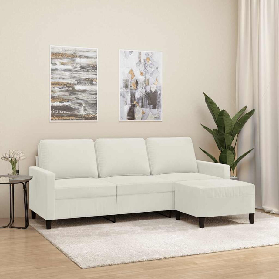 vidaXL Driezitsbank met voetenbank 180 cm fluweel crèmekleurig afbeelding 1