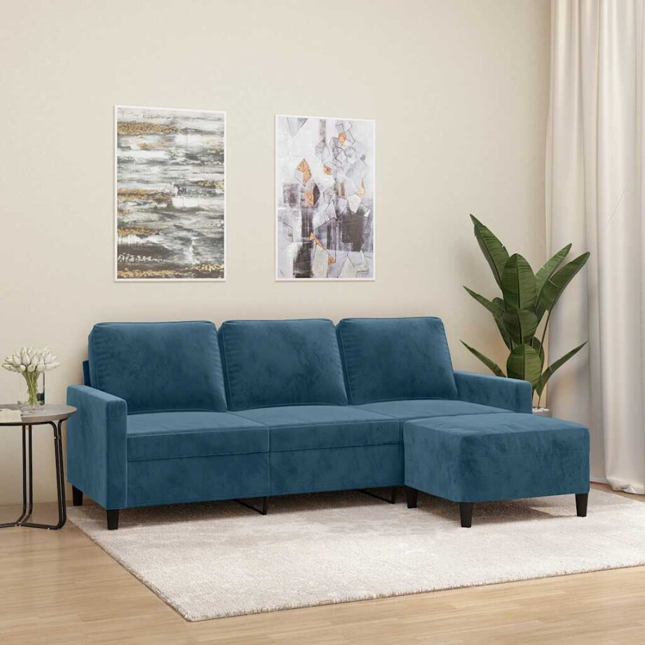 vidaXL Driezitsbank met voetenbank 180 cm fluweel blauw afbeelding 1
