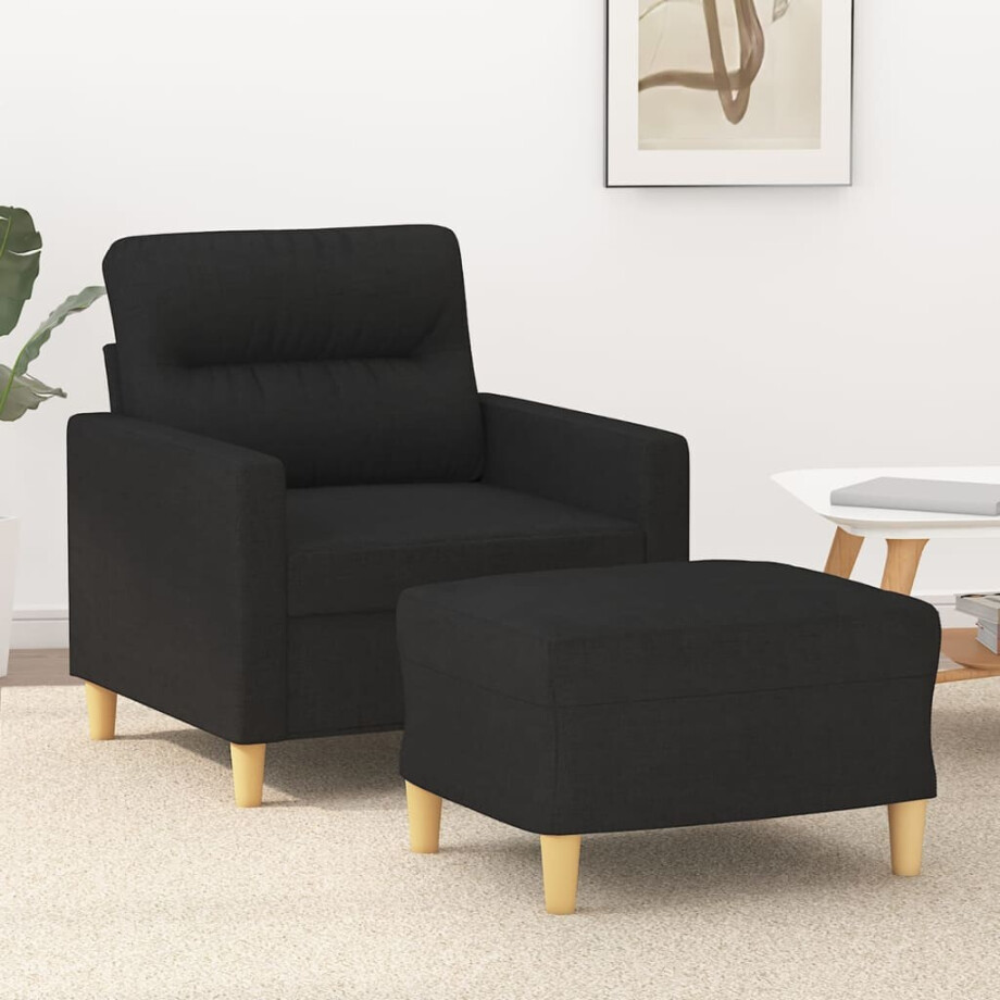 vidaXL Fauteuil met voetenbank 60 cm stof zwart afbeelding 1