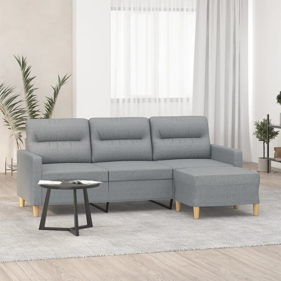 vidaXL Driezitsbank met voetenbank 180 cm stof lichtgrijs afbeelding 1