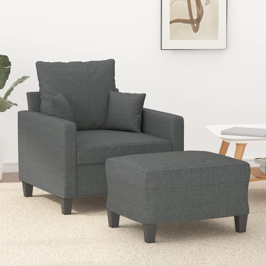 vidaXL Fauteuil met voetenbank 60 cm stof donkergrijs afbeelding 1