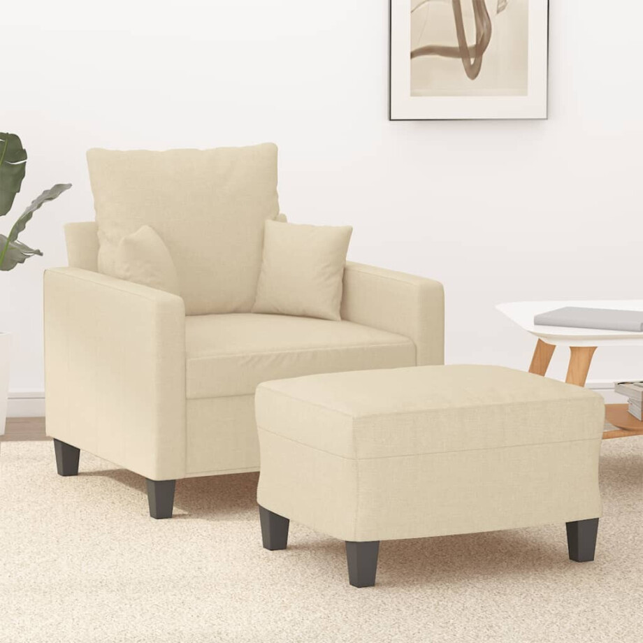 vidaXL Fauteuil met voetenbank 60 cm stof crèmekleurig afbeelding 1