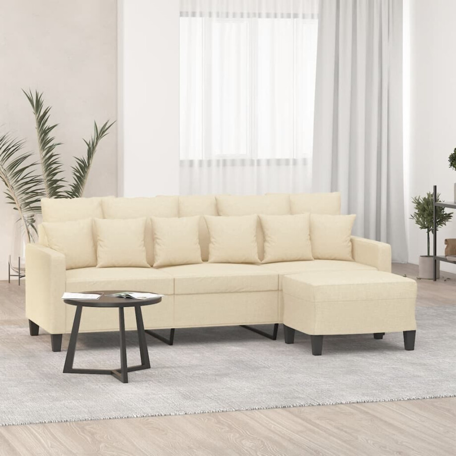 vidaXL Driezitsbank met voetenbank 180 cm stof crèmekleurig afbeelding 1