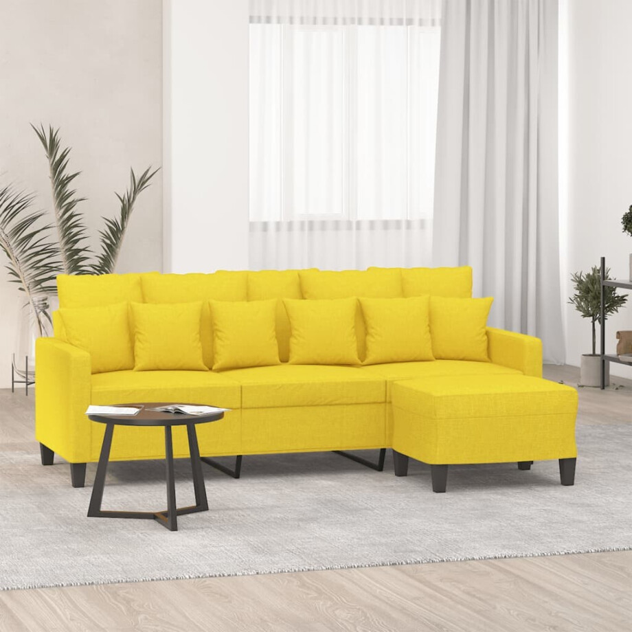vidaXL Driezitsbank met voetenbank 180 cm stof lichtgeel afbeelding 1