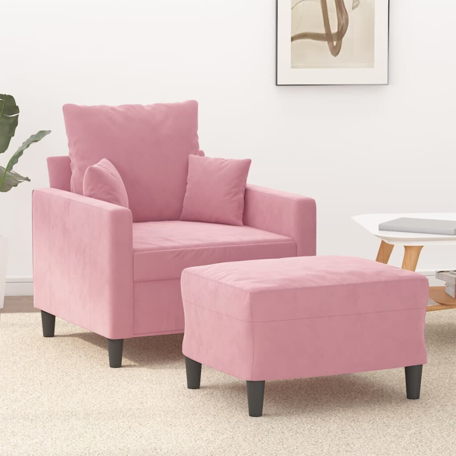 vidaXL Fauteuil met voetenbank 60 cm fluweel roze vidaXL Fauteuil met voetenbank 60 cm fluweel roze afbeelding 1
