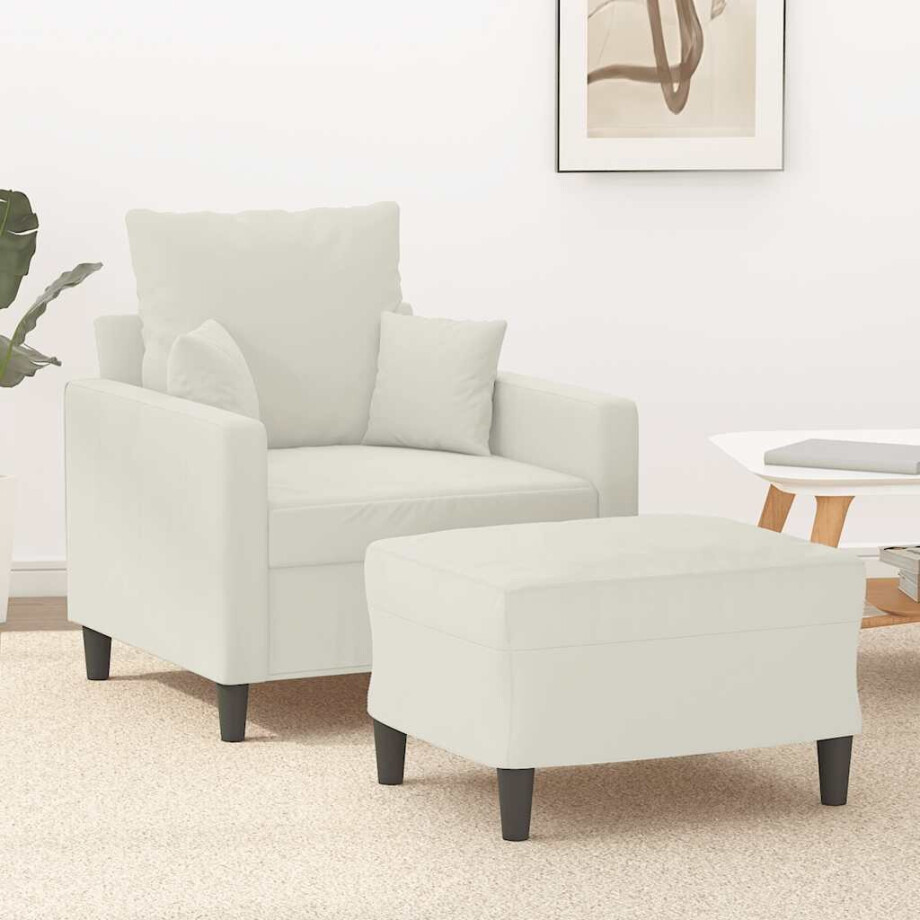 vidaXL Fauteuil met voetenbank 60 cm fluweel crèmekleurig afbeelding 1