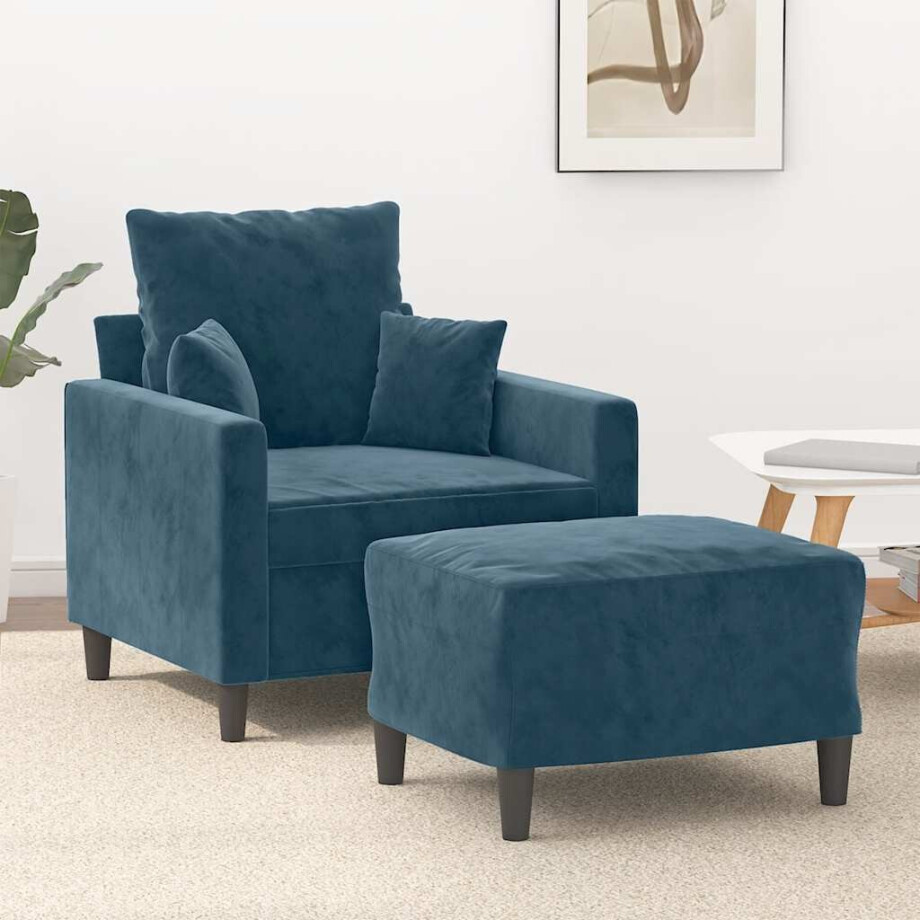 vidaXL Fauteuil met voetenbank 60 cm fluweel blauw vidaXL Fauteuil met voetenbank 60 cm fluweel blauw afbeelding 1
