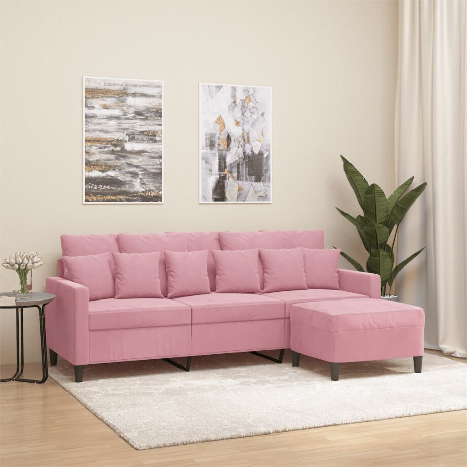 vidaXL Driezitsbank met voetenbank 180 cm fluweel roze afbeelding 1