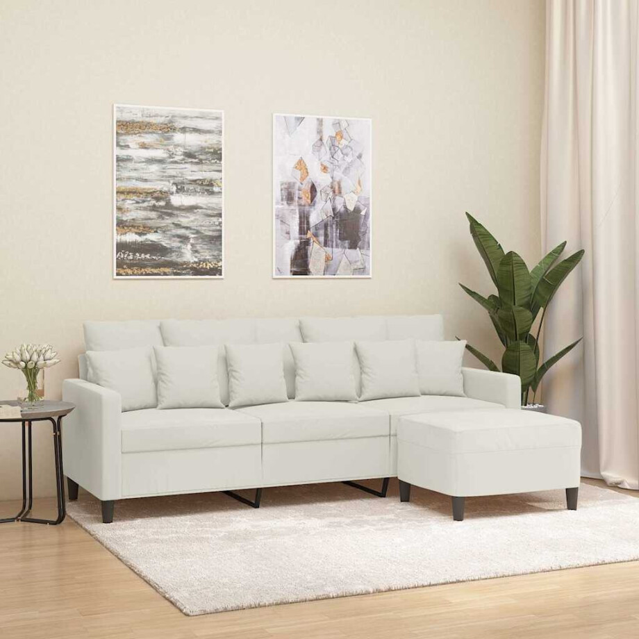 vidaXL Driezitsbank met voetenbank 180 cm fluweel crèmekleurig afbeelding 1