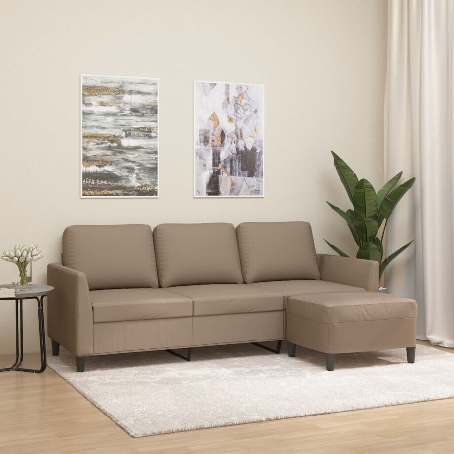 vidaXL Driezitsbank met voetenbank 180 cm kunstleer cappuccinokleurig afbeelding 1