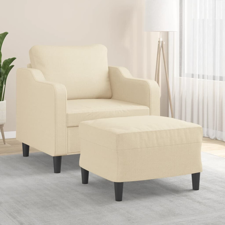 vidaXL Fauteuil met voetenbank 60 cm stof crèmekleurig afbeelding 1