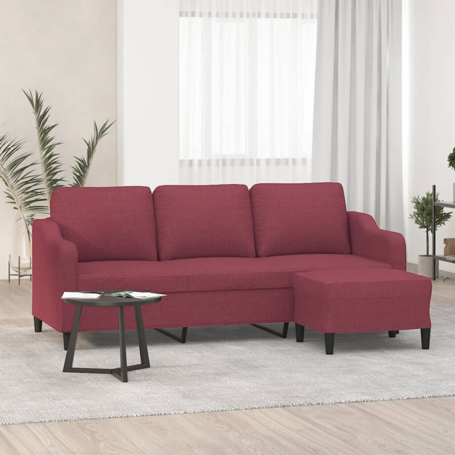 vidaXL Driezitsbank met voetenbank 180 cm stof wijnrood vidaXL Driezitsbank met voetenbank 180 cm stof wijnrood afbeelding 1