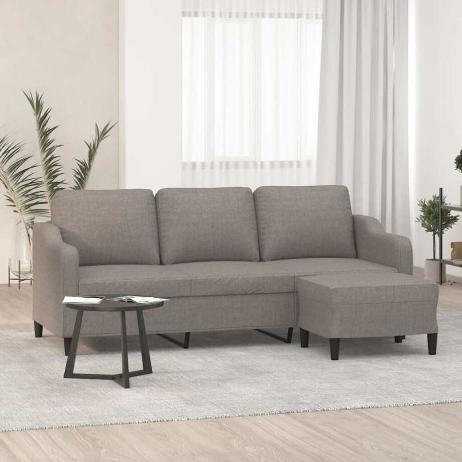 vidaXL Driezitsbank met voetenbank 180 cm stof taupe vidaXL Driezitsbank met voetenbank 180 cm stof taupe afbeelding 1