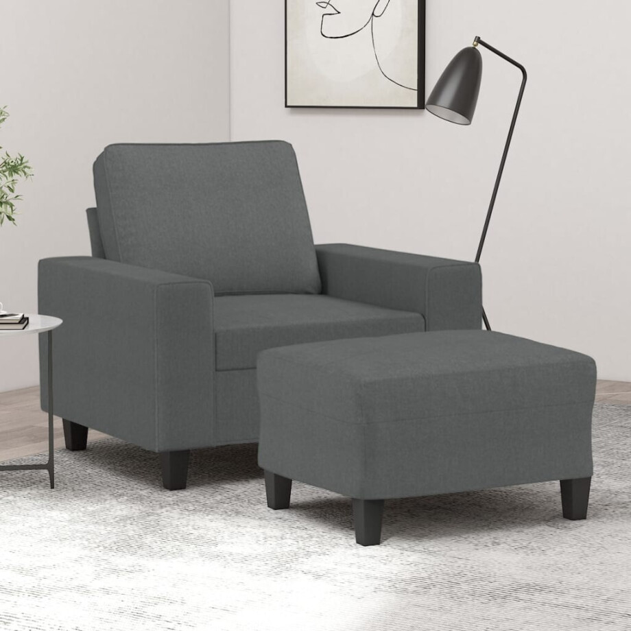 vidaXL Fauteuil met voetenbank 60 cm stof donkergrijs afbeelding 1