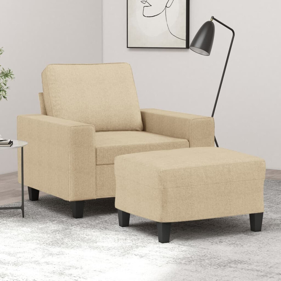 vidaXL Fauteuil met voetenbank 60 cm stof crèmekleurig afbeelding 1